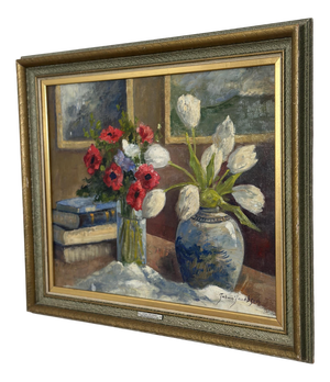 Johan Jacobsson, Tulips and Poppies, 1950s, Oil on Canvas, Framed
