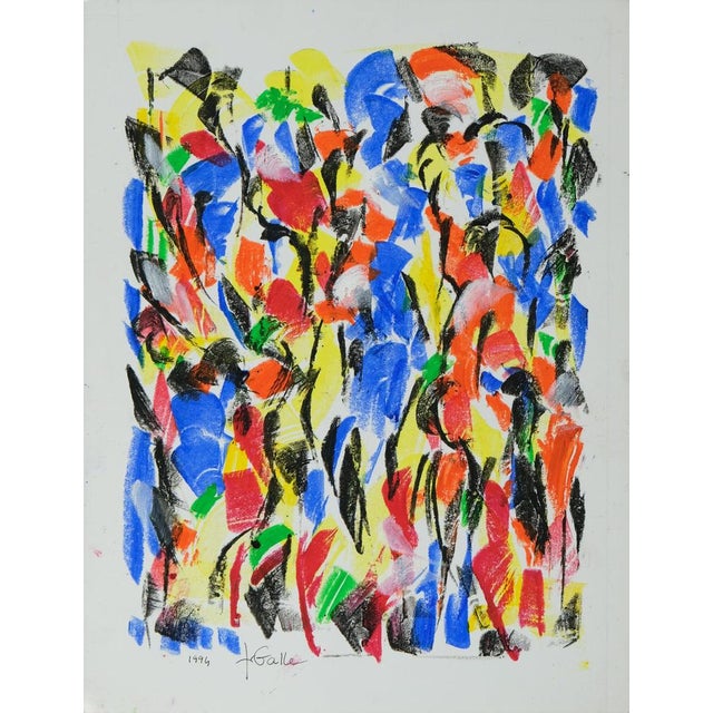 Françoise Galle, Blue and Red Abstraction, Pastel For Sale - Image 6 of 6