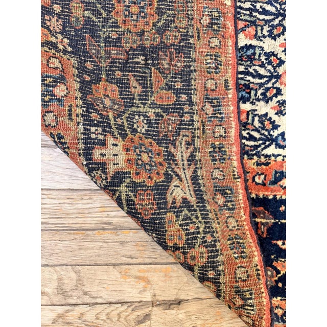 Persian 1860s Ivory Antique Paisley Geometric Wool Knotted Bijar Runner Rug For Sale - Image 3 of 6