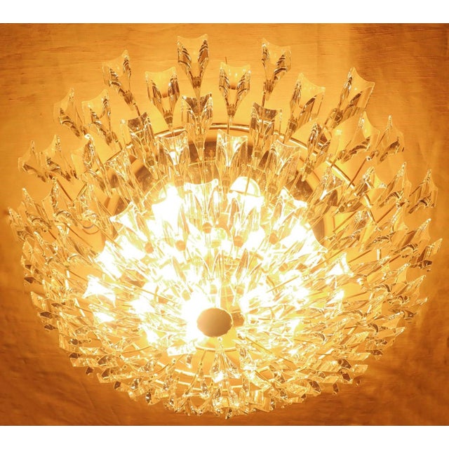 Metal Italian Gilt Brass and Crystal Ceiling Lamp from Stilkronen, 1970s For Sale - Image 7 of 11