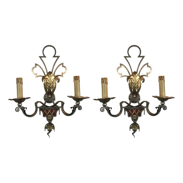 Silver and Gold Iron Appliques, 1980s, Set of 2 For Sale