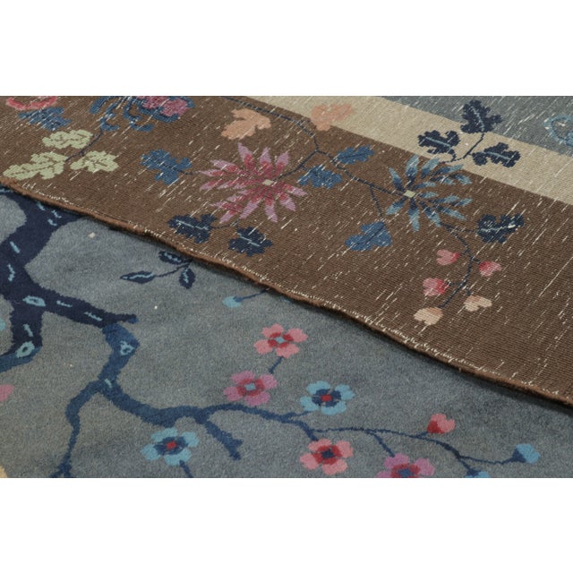 Antique 20th Century Chinese Deco Rug With Flowers & Pictorials - Rug & Kilim For Sale - Image 9 of 9