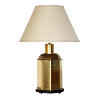 1970s Brass Faceted Octagon Table Lamp For Sale