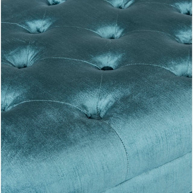 Modern Tufted Bench, Cyan For Sale - Image 3 of 6