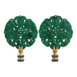 Chinese Ram Carved Stone Lamp Finials - a Pair For Sale