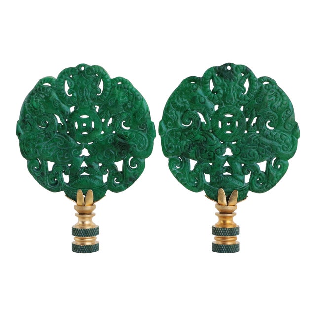 Chinese Ram Carved Stone Lamp Finials - a Pair For Sale