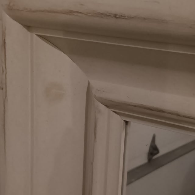 Vintage Antique White Solid Wood Framed Mirror With Natural Knotting Grain. For Sale - Image 13 of 14