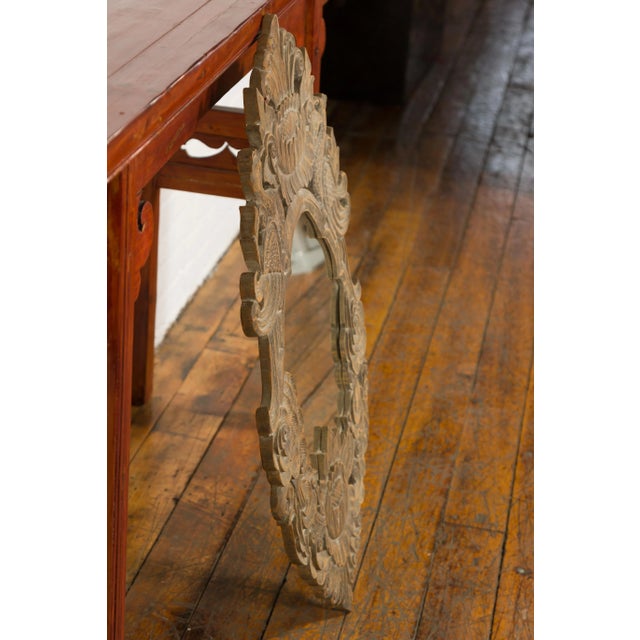 Vintage Thai Wooden Mirror with Carved Bird, Foliage and Flower Motifs For Sale - Image 11 of 13
