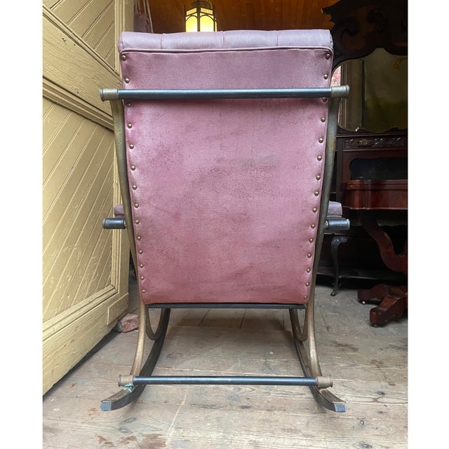 Mid 20th Century Lee Woodard Brass and Tufted-Leatherette Rocker For Sale - Image 9 of 9