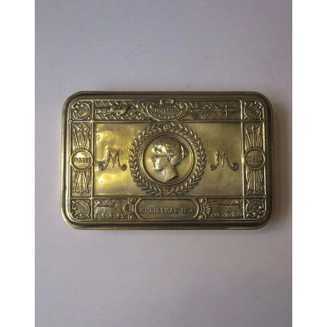 An authentic WWI-era Princess Mary box of brass. A stamped brass box, circa 1914, given as a thank you gift to all...