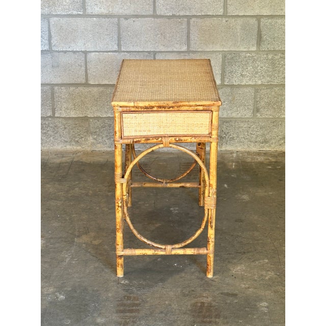 1970s British Colonial Style Burnt Bamboo, Cane, and Rattan Desk or Console For Sale - Image 9 of 12