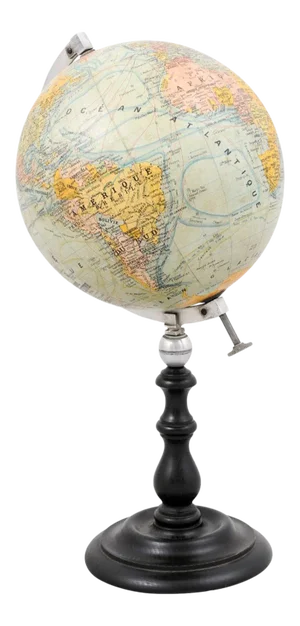 Small French 20th Century Terrestrial Globe on Turned Black Wooden Base