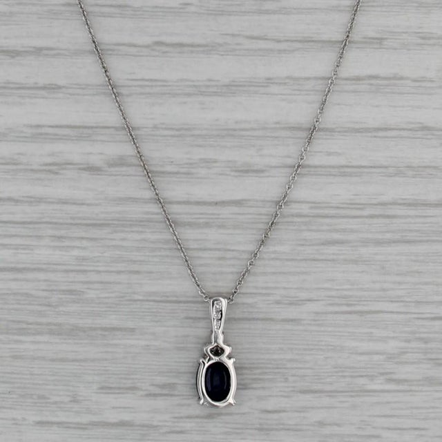 1.70ctw Blue Sapphire Diamond Pendant Necklace 14k White Gold 18" Cable Chain For Sale - Image 4 of 6