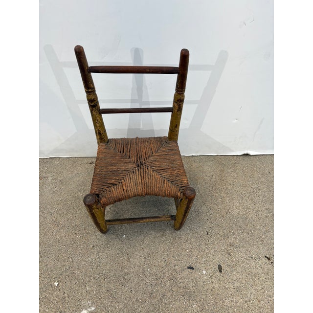 19th-century primitive American small rush seat decortive chair