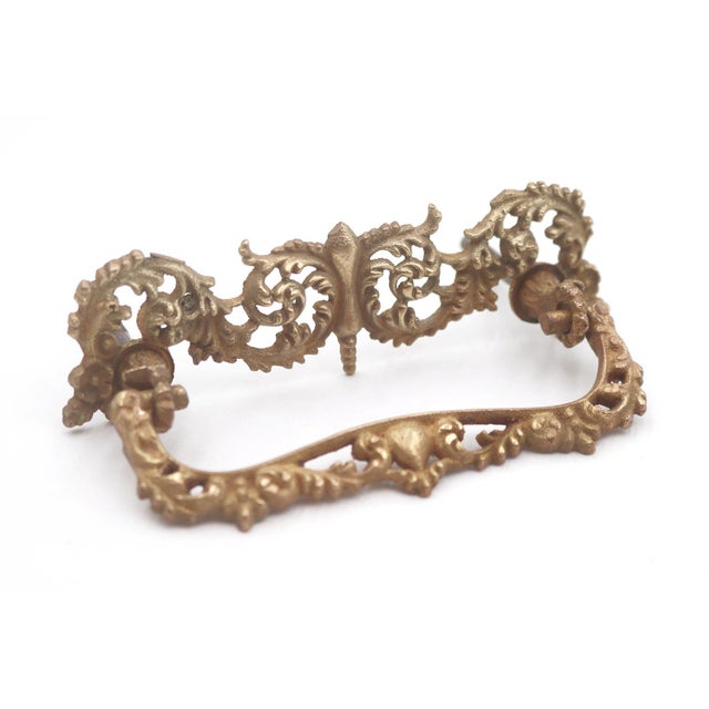 Victorian Pair of Antique Victorian Filigree Brass Bail Drawer Pulls For Sale - Image 3 of 5