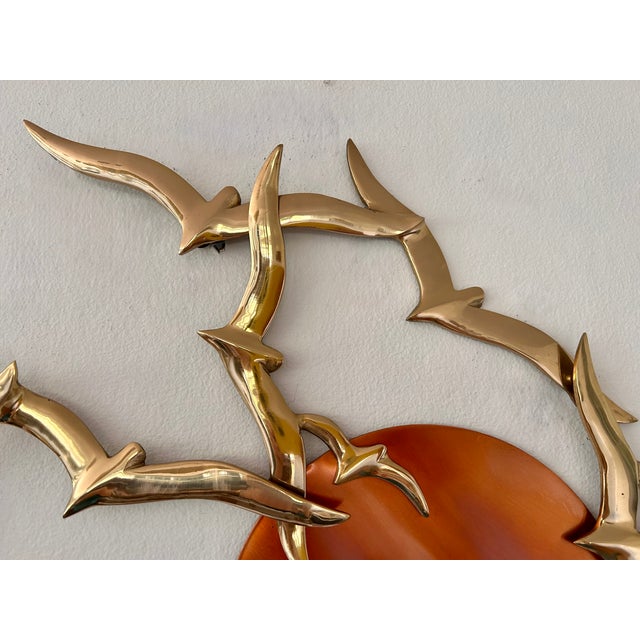 Bijan Style Birds in Flight 70's Brutalist Brass and Copper Sun Wall Sculpture For Sale - Image 4 of 11