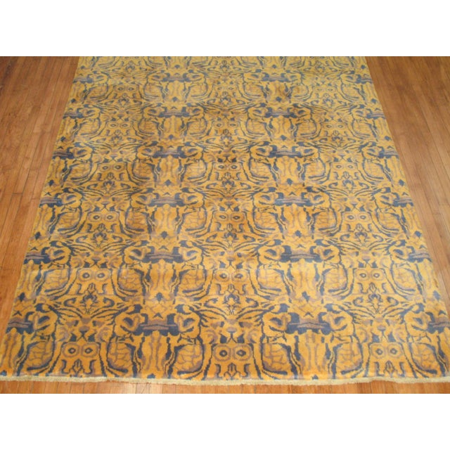 One of a kind, mid 20th-century Hand-knotted Turkish Deco Rug with an all over design in orange and purple blue....