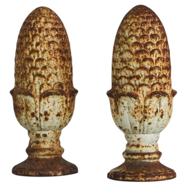 Antique Patinated Cast Iron Pinecone Finials, 1890s, Set of 2 For Sale - Image 9 of 9