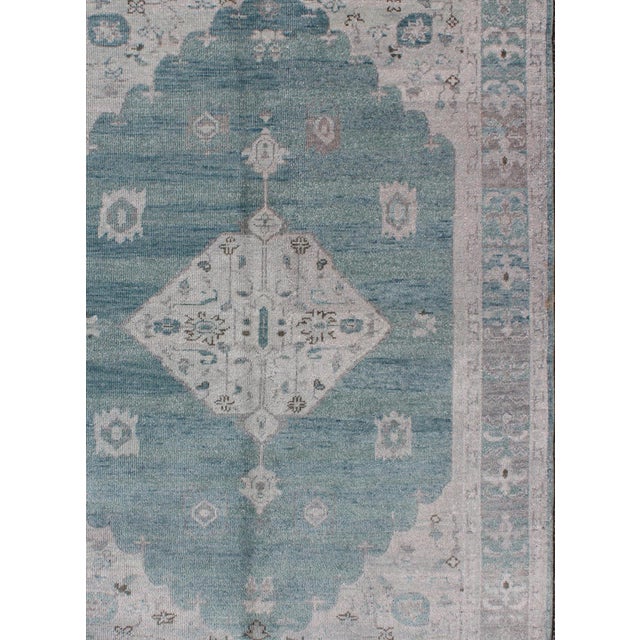 Modern Oushak Design in Silver and Sea-Foam Green Color For Sale - Image 4 of 7