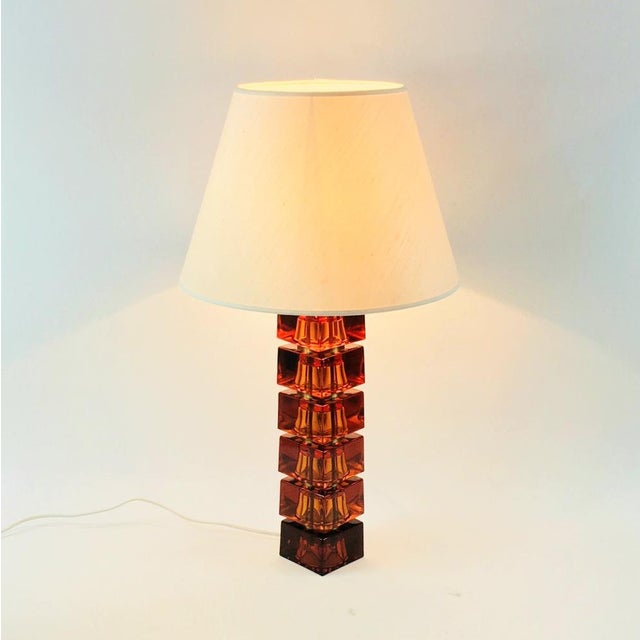 Metal Large Mid-Century Scandinavian Art Glass & Brass Table Lamp by Carl Fagerlund for Orrefors, Sweden, 1960s For Sale - Image 7 of 12
