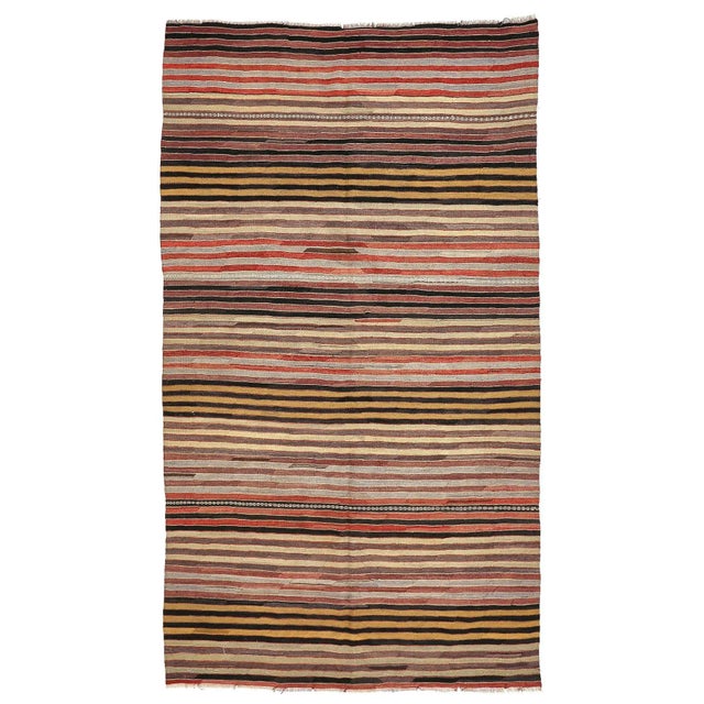 Textile Mid 20th Century Striped Vintage Turkish Kilim Rug For Sale - Image 7 of 7