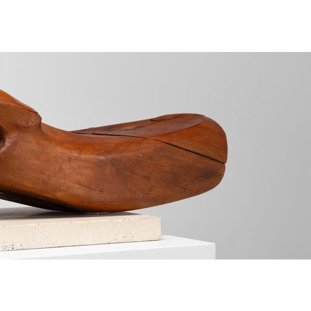 Organic Abstract Iroko Sculpture on Travertine Base, 1960s For Sale - Image 9 of 18