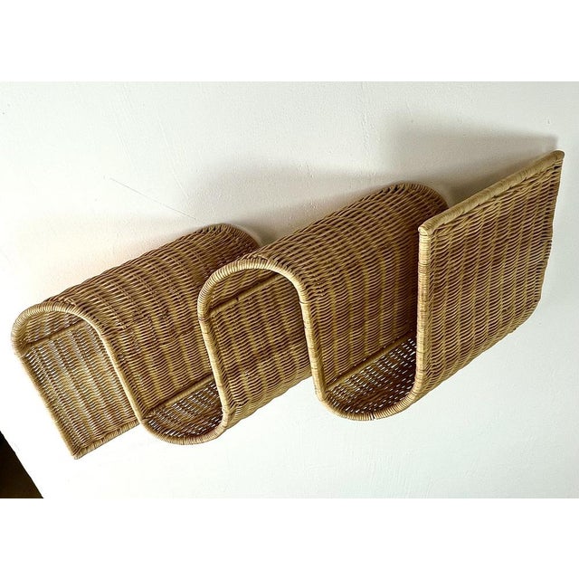 Mid-Century Modern Mid-Century Rattan Wall Mounted Magazine Holder, Italy, 1970s For Sale - Image 3 of 14
