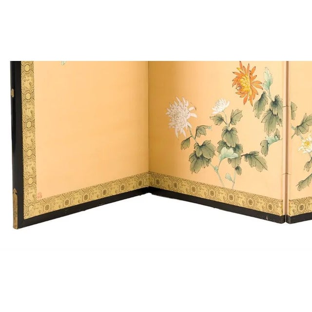 Mid 20th Century Japanese Four-Panel Hand-Painted Silk Byōbu Screen With Birds & Blossoms For Sale - Image 4 of 7