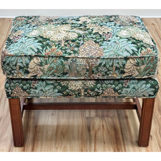 Traditional Vintage Ottoman Footstool Newly Upholstered in Bamburgh Forest Whimsical Woods Tapestry Fabric For Sale - Image 3 of 10