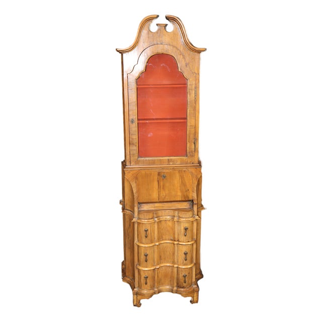 19th C Antique Italian Narrow Width Olivewood Petite Style Secretary Desk For Sale