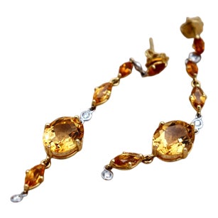 Gold Earrings with Yellow Citrines, Set of 2 For Sale