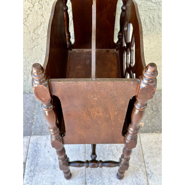 Mid 20th Century Vintage Mid 1900s Tall Mahogany Wood Magazine/Newspaper Rack/Stand With Turned Spindle Legs For Sale - Image 5 of 8