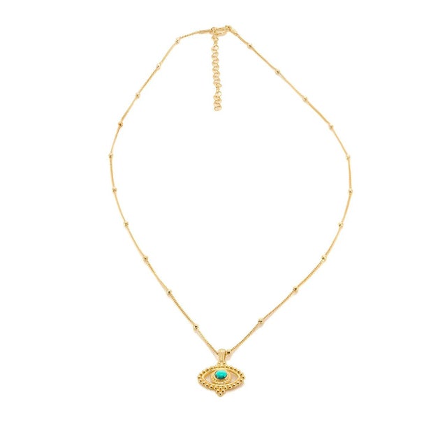 Contemporary Turquoise Evil Eye Pendant Stylish Gold Chain Necklace For Sale - Image 3 of 8