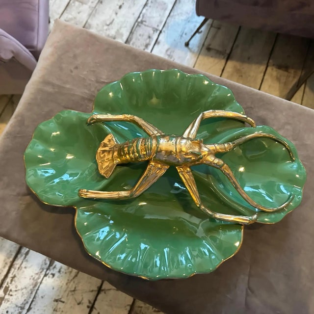 1950s Green and Gold Ceramic Centerpiece by Maioliche Artistiche Sestesi For Sale - Image 12 of 14