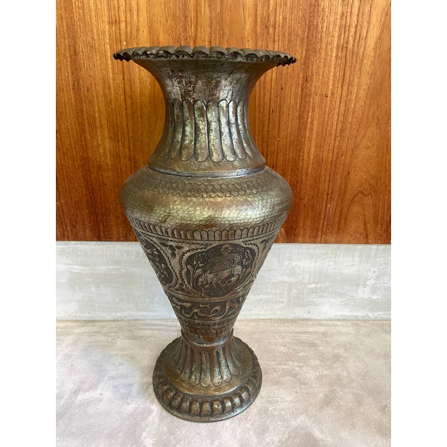 Late 20th Century Hammered Metal Indian Sanskrit Floor Vase For Sale In Orlando - Image 6 of 12