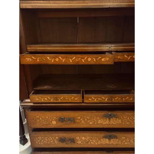 Antique Dutch Marquetry Walnut Linen Press, 1780 For Sale - Image 10 of 18
