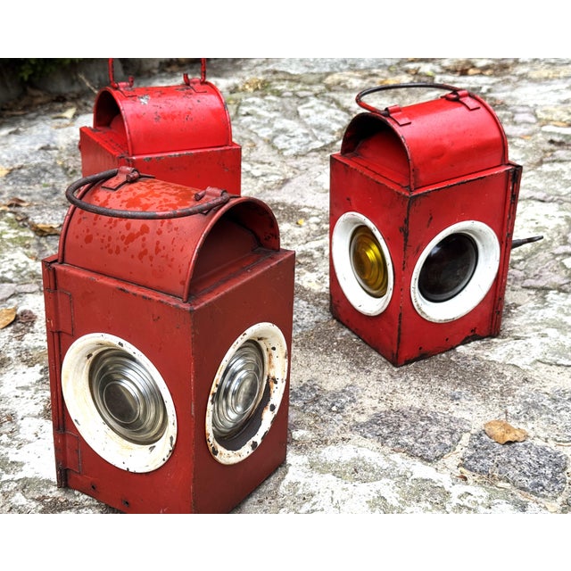 Red Vintage Railway Signal Lanterns, Austria, 1930s, Set of 3 For Sale - Image 8 of 17