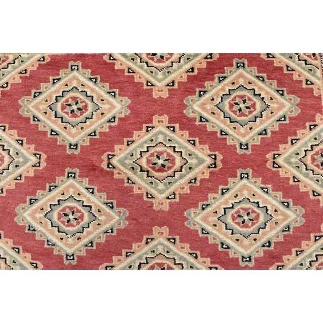 Pink Bokhara Jaldar Rug 4’2” X 6’3” Pink Wool Tribal Hand-Knotted Oriental Carpet For Sale - Image 8 of 12