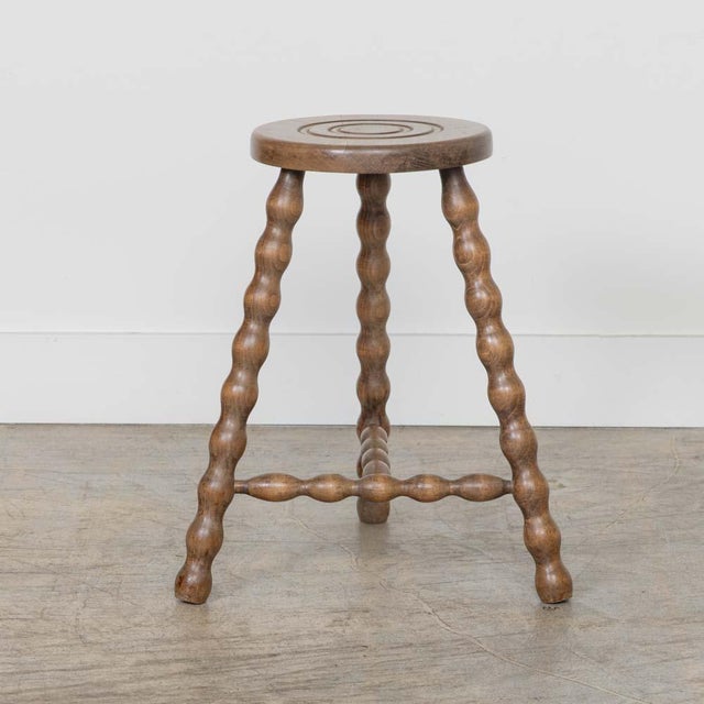 1950s Tall French Wood Tripod Stool For Sale - Image 4 of 10