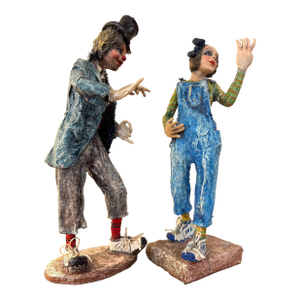 Whimsical Papier-Mâché Clown Figurines – Unique Handmade Art