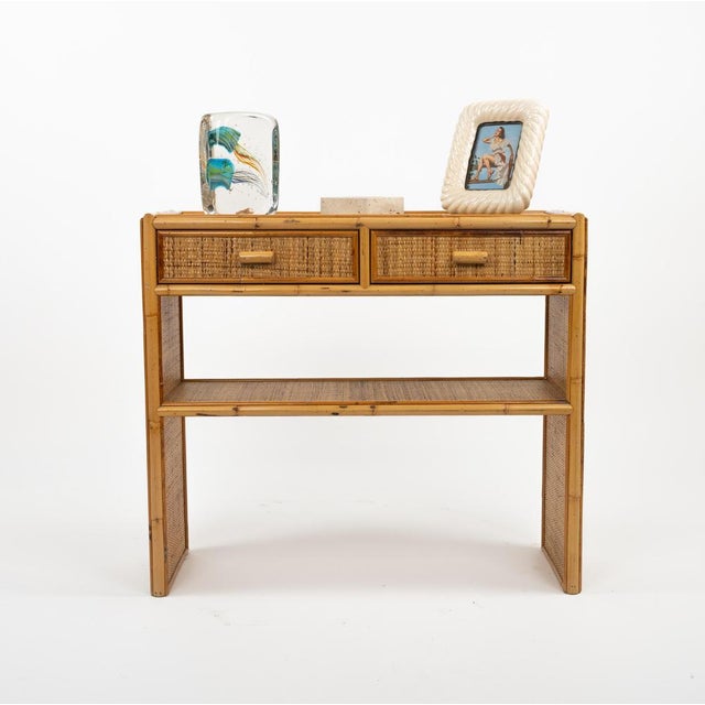 Mid-Century Bamboo and Rattan Console Table with Drawers, 1970s For Sale - Image 13 of 17