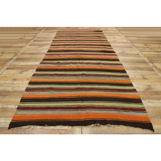 Orange Vintage Turkish Striped Kilim Rug - 04'07 X 12'09 For Sale - Image 8 of 10