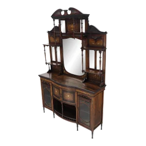 Victorian Rosewood Sideboard Credenza Etagere Display Cabinet Beveled Glass