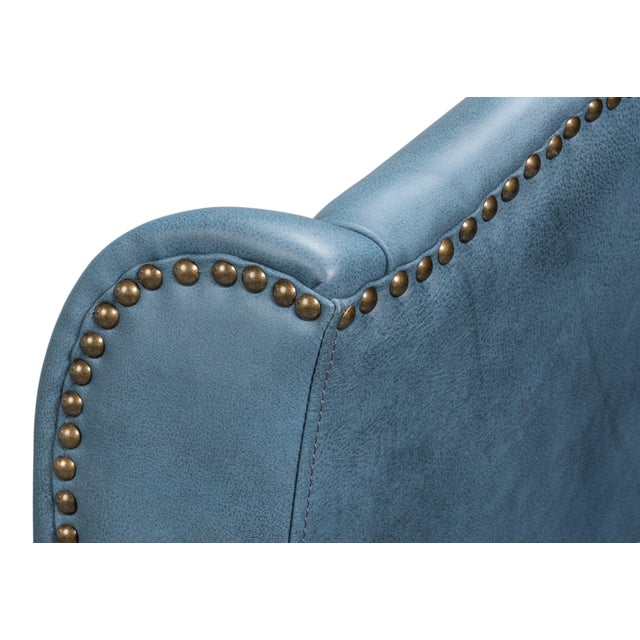 Blue Leather Wingback Dining Chairs, High Back, Sets of 2 For Sale - Image 10 of 11