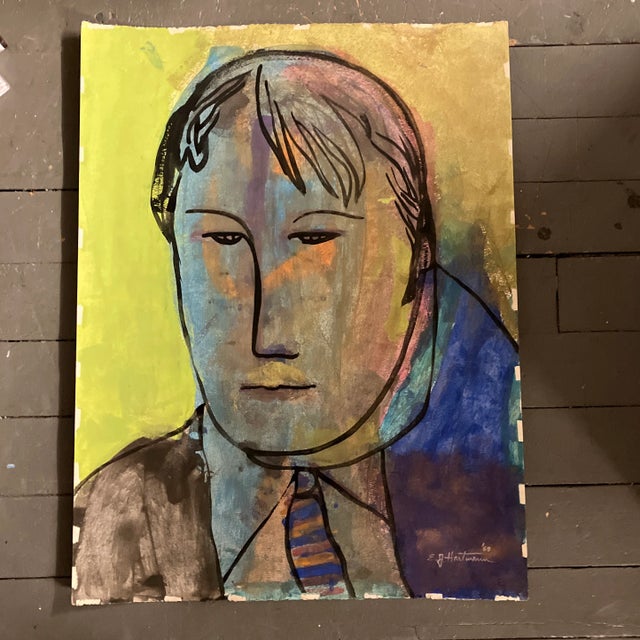 1960s 1960’s Original E.J.Hartmann Large Abstract Portrait Painting Signed For Sale - Image 5 of 5