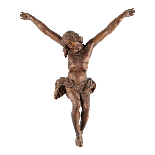 Primitive Wooden 17th Century Baroque Flemish Corpus of Christ For Sale