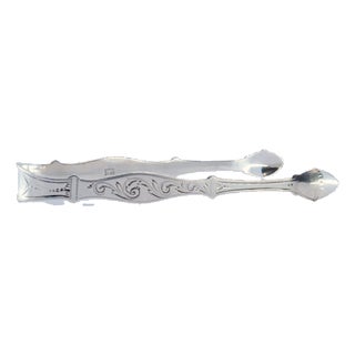 Silver Sugar Tongs with Engraving on Both Sides For Sale
