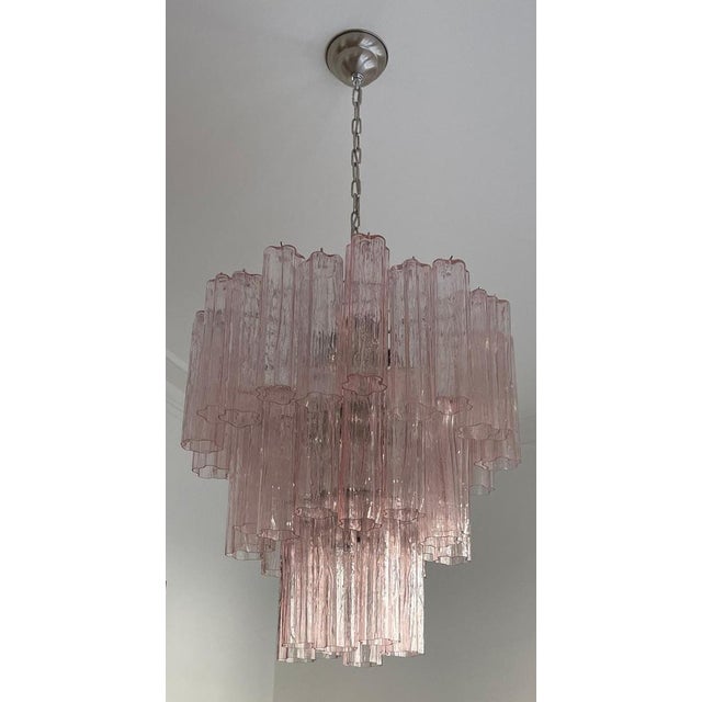 Italian Pink Glass Tube Chandeliers, 1970s, Set of 2 For Sale - Image 4 of 16