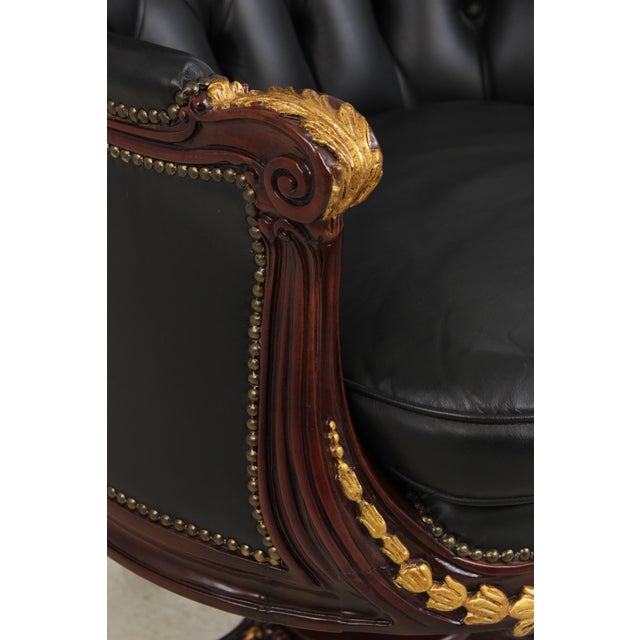 Francesco Molon Black Tufted Leather Swivel Arm Chair For Sale - Image 16 of 18