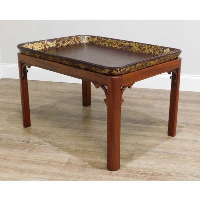 Henry Clay Antique Paper Mache Tray on Mahogany Stand 2 Georgian Butler Table For Sale - Image 4 of 13